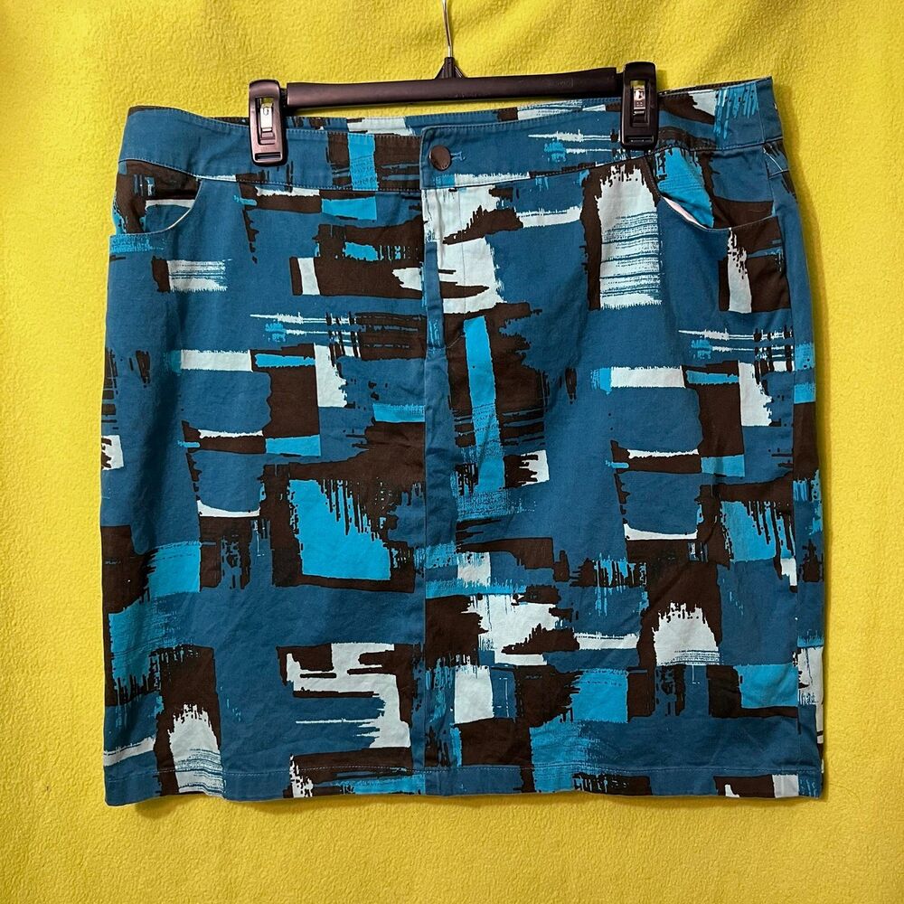 Calvin Klein Abstract Graphic Multicolor Pencil Mini Skirt Blue Sz 16